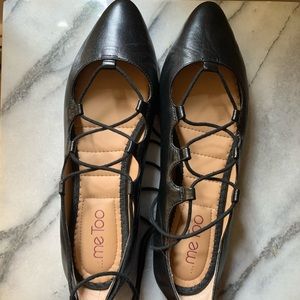 Black Lace Up Pointed Ballet Flats